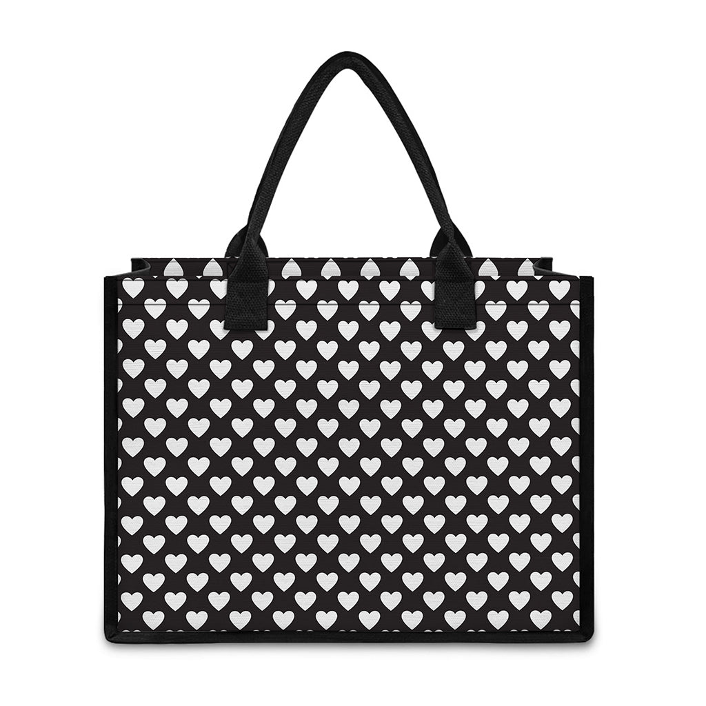 Black And White Heart Pattern Print Canvas Tote Bag