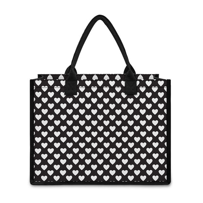 Black And White Heart Pattern Print Canvas Tote Bag