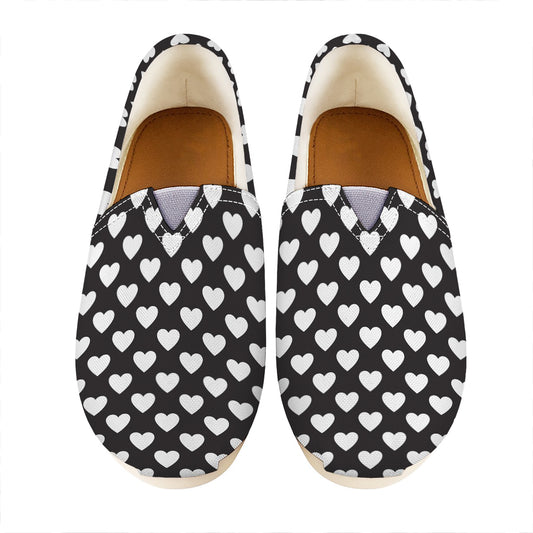 Black And White Heart Pattern Print Casual Shoes