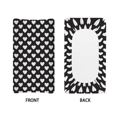 Black And White Heart Pattern Print Changing Pad Cover