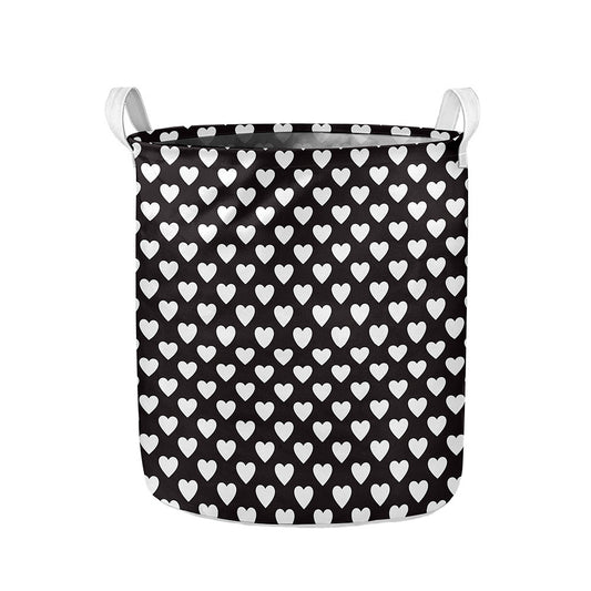 Black And White Heart Pattern Print Collapsible Laundry Basket