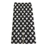 Black And White Heart Pattern Print Cotton Front Slit Maxi Skirt