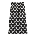 Black And White Heart Pattern Print Cotton Front Slit Maxi Skirt