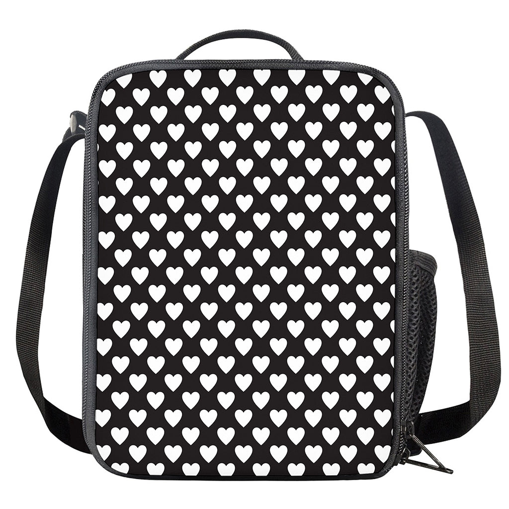 Black And White Heart Pattern Print Crossbody Lunch Bag
