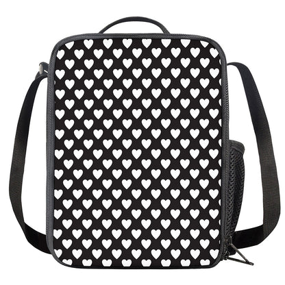 Black And White Heart Pattern Print Crossbody Lunch Bag