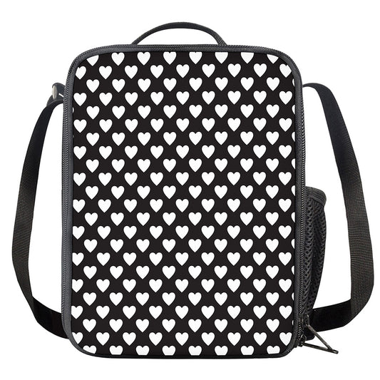 Black And White Heart Pattern Print Crossbody Lunch Bag