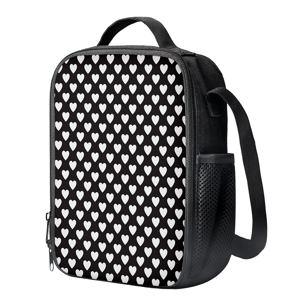 Black And White Heart Pattern Print Crossbody Lunch Bag