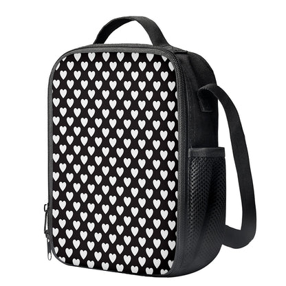 Black And White Heart Pattern Print Crossbody Lunch Bag