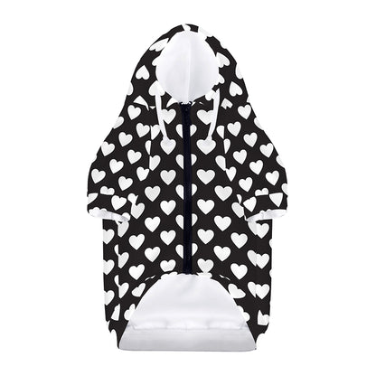 Black And White Heart Pattern Print Dog Zip Up Hoodie