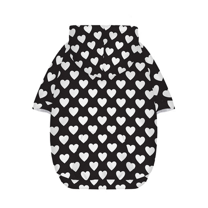 Black And White Heart Pattern Print Dog Zip Up Hoodie