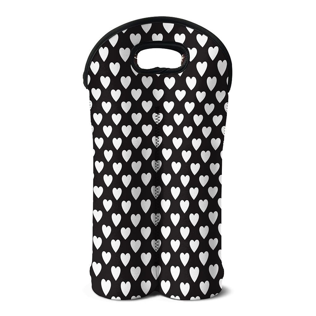 Black And White Heart Pattern Print Double Neoprene Wine Tote