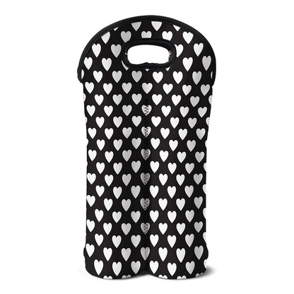 Black And White Heart Pattern Print Double Neoprene Wine Tote