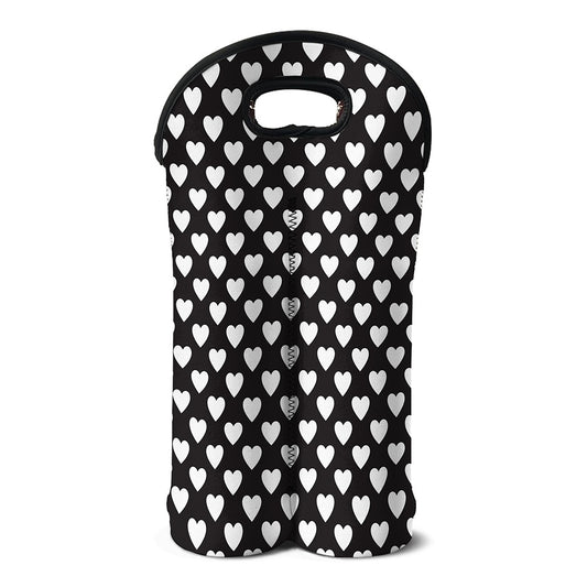 Black And White Heart Pattern Print Double Neoprene Wine Tote