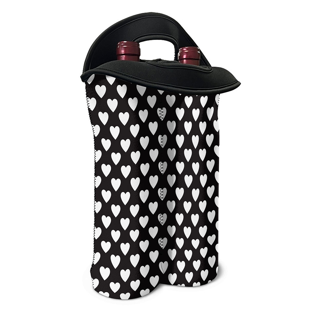 Black And White Heart Pattern Print Double Neoprene Wine Tote