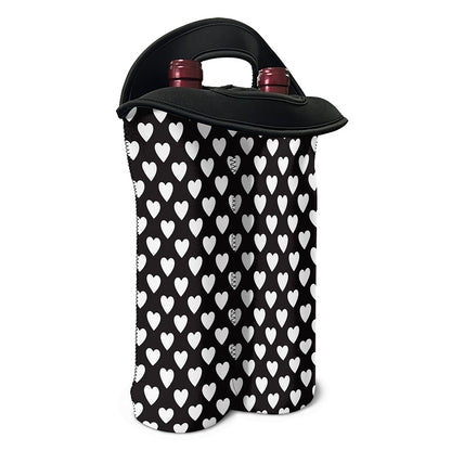 Black And White Heart Pattern Print Double Neoprene Wine Tote