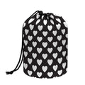 Black And White Heart Pattern Print Drawstring Makeup Bag