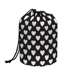 Black And White Heart Pattern Print Drawstring Makeup Bag