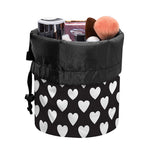 Black And White Heart Pattern Print Drawstring Makeup Bag