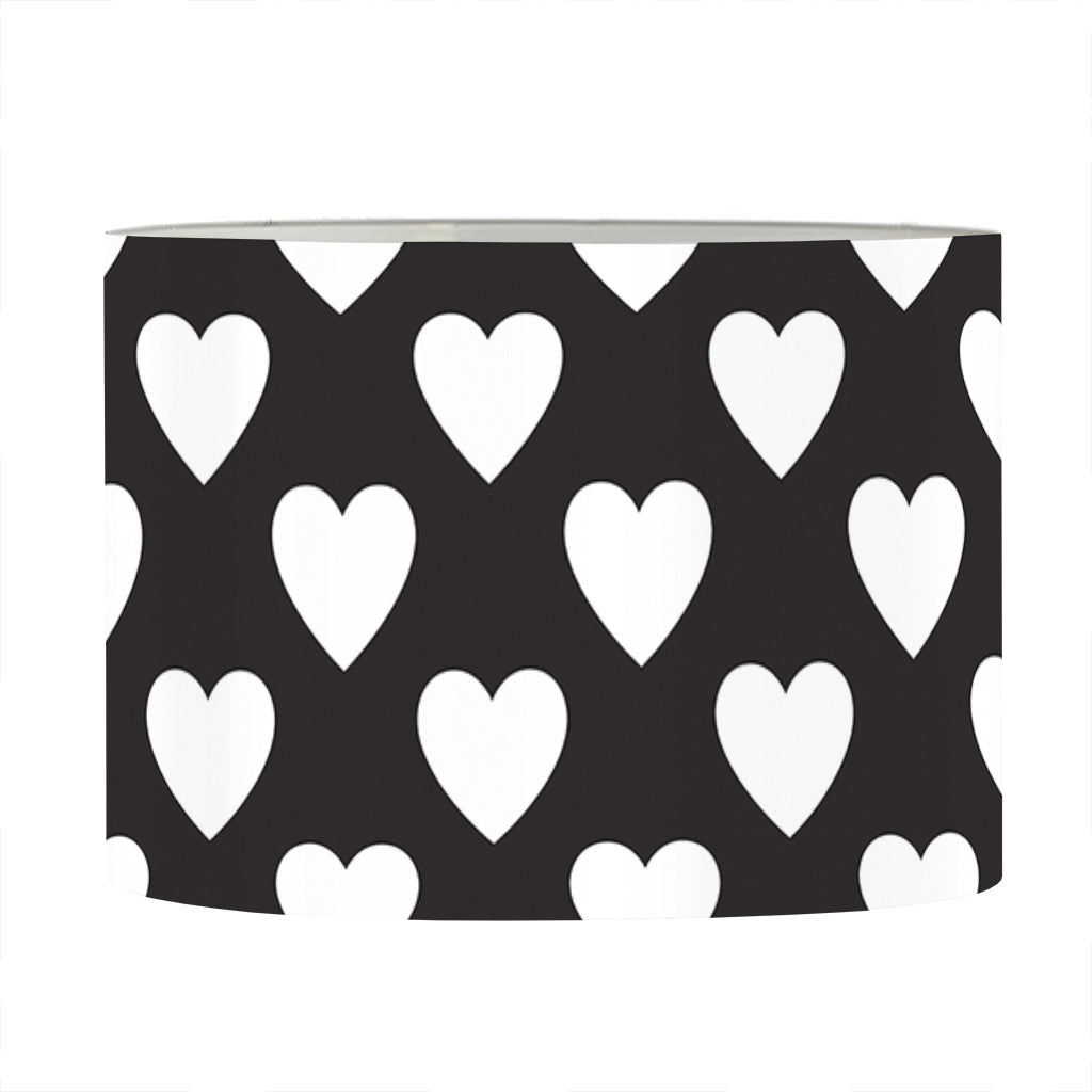 Black And White Heart Pattern Print Drum Lamp Shade