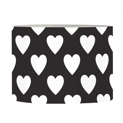 Black And White Heart Pattern Print Drum Lamp Shade