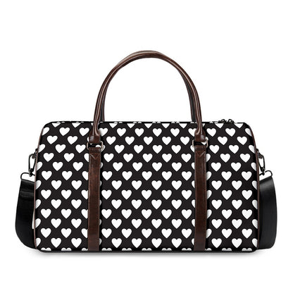 Black And White Heart Pattern Print Duffle Bag