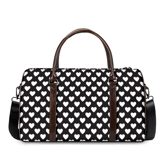 Black And White Heart Pattern Print Duffle Bag