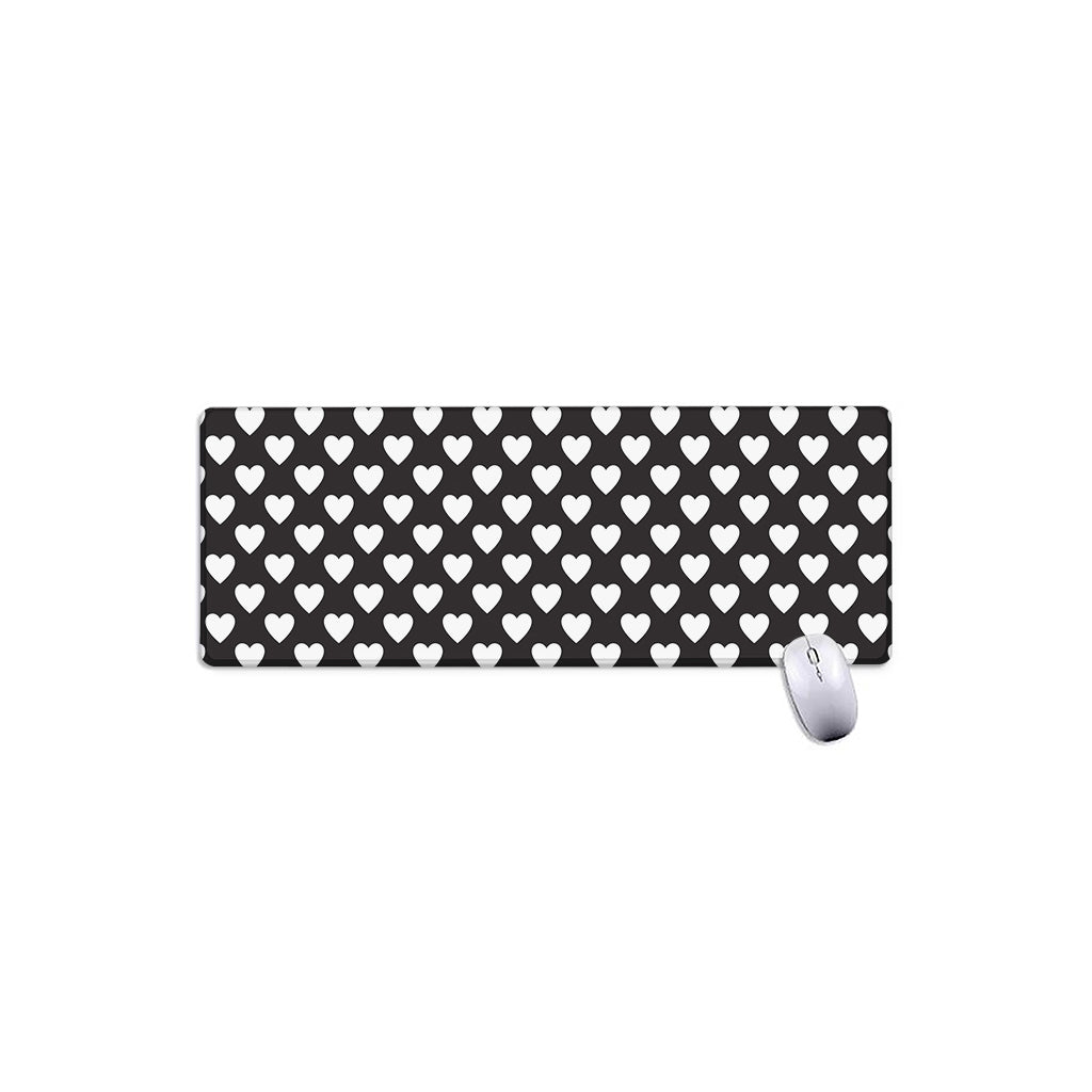 Black And White Heart Pattern Print Extended Mouse Pad