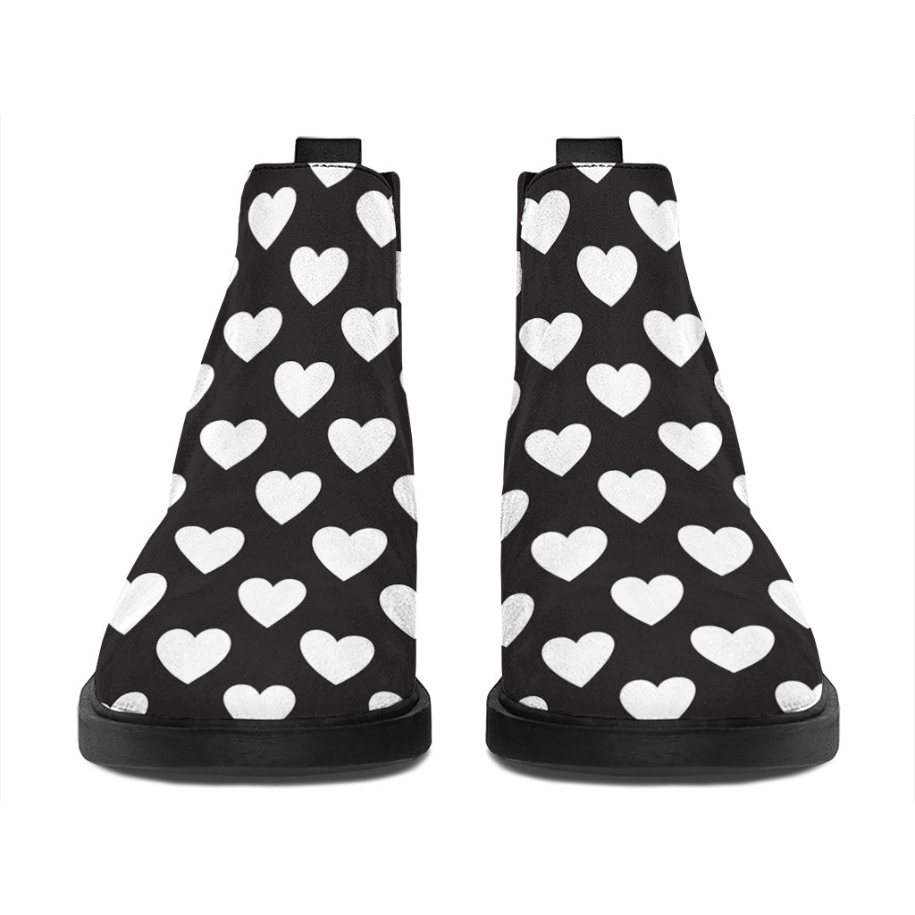 Black And White Heart Pattern Print Flat Ankle Boots