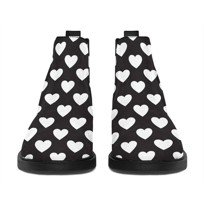 Black And White Heart Pattern Print Flat Ankle Boots