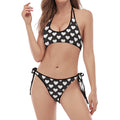 Black And White Heart Pattern Print Halter Scoop Tie Side Bikini