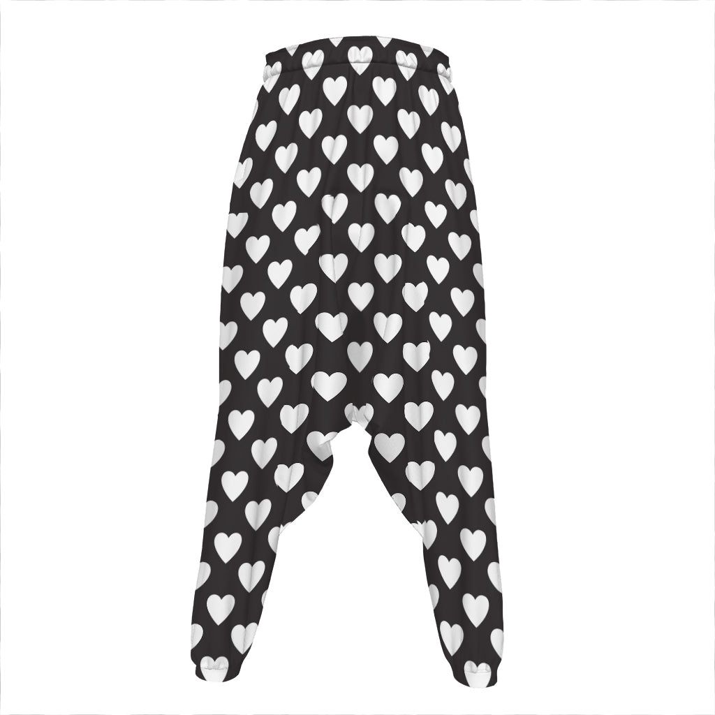Black And White Heart Pattern Print Hammer Pants