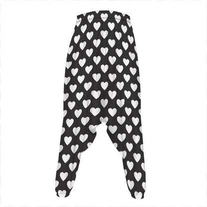Black And White Heart Pattern Print Hammer Pants