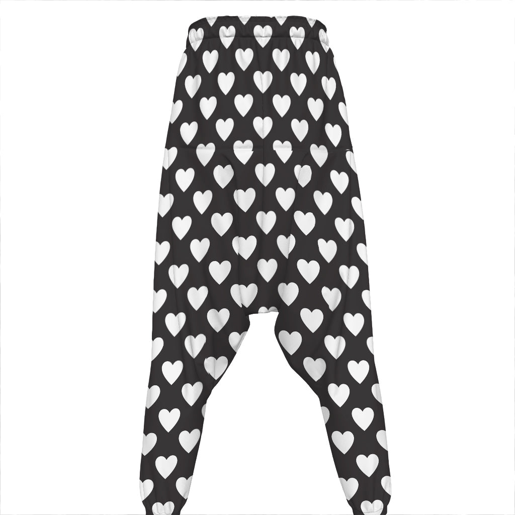 Black And White Heart Pattern Print Hammer Pants