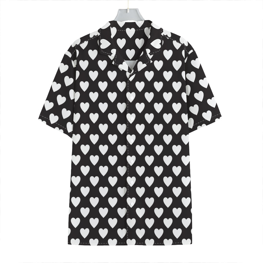Black And White Heart Pattern Print Hawaiian Shirt
