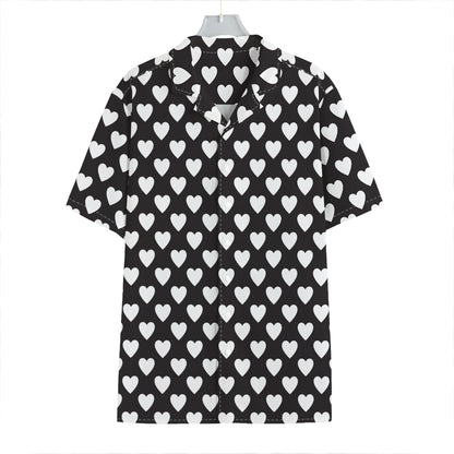 Black And White Heart Pattern Print Hawaiian Shirt