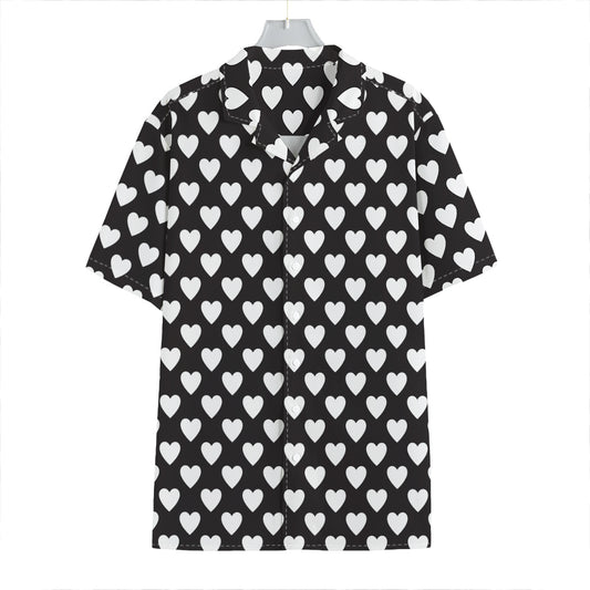 Black And White Heart Pattern Print Hawaiian Shirt