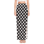 Black And White Heart Pattern Print High Slit Maxi Skirt