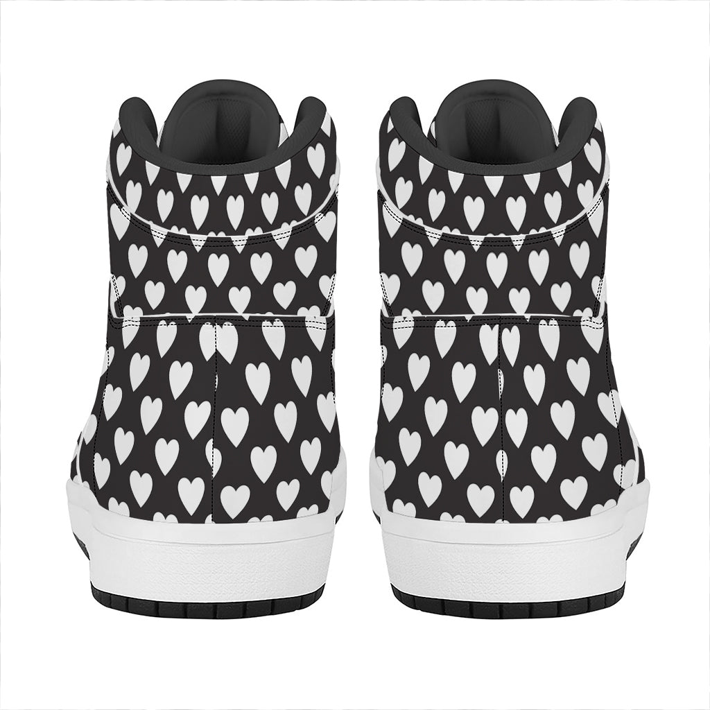 Black And White Heart Pattern Print High Top Leather Sneakers