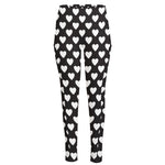 Black And White Heart Pattern Print High-Waisted Pocket Leggings