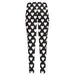 Black And White Heart Pattern Print High-Waisted Pocket Leggings