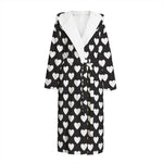 Black And White Heart Pattern Print Hooded Bathrobe