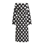 Black And White Heart Pattern Print Hooded Bathrobe