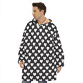 Black And White Heart Pattern Print Hoodie Blanket