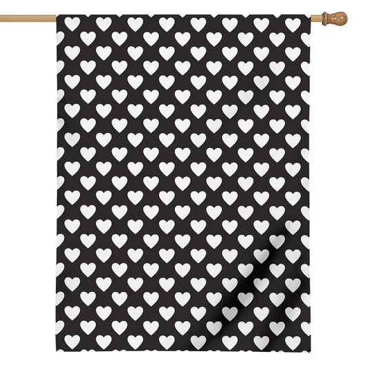 Black And White Heart Pattern Print House Flag