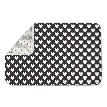 Black And White Heart Pattern Print Indoor Door Mat