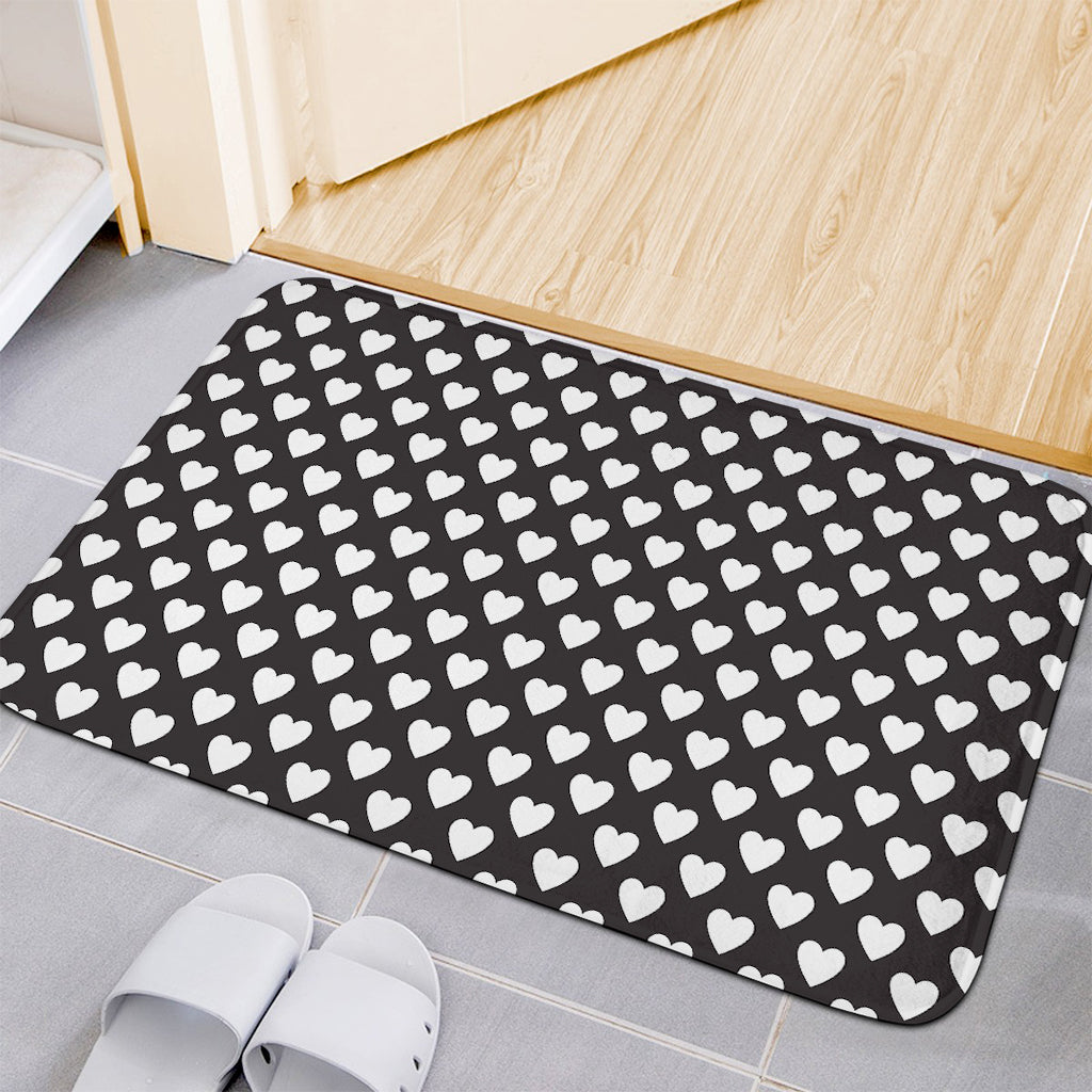 Black And White Heart Pattern Print Indoor Door Mat