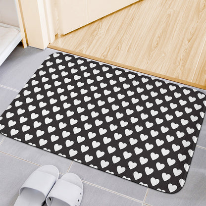 Black And White Heart Pattern Print Indoor Door Mat