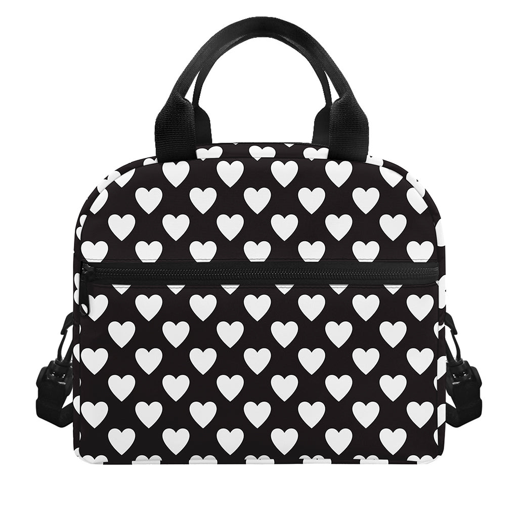 Black And White Heart Pattern Print Insulated Lunch Bag