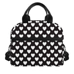 Black And White Heart Pattern Print Insulated Lunch Bag