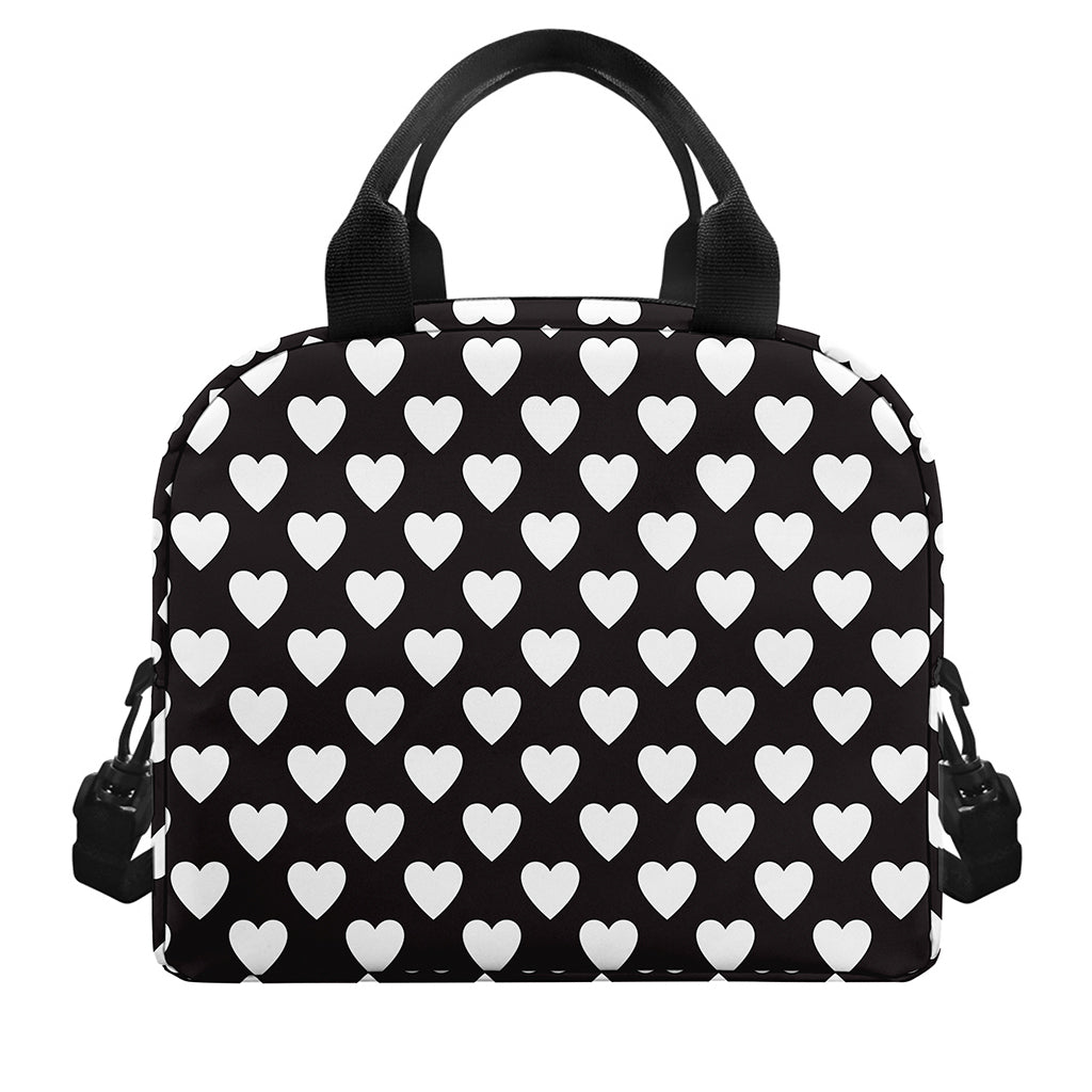 Black And White Heart Pattern Print Insulated Lunch Bag